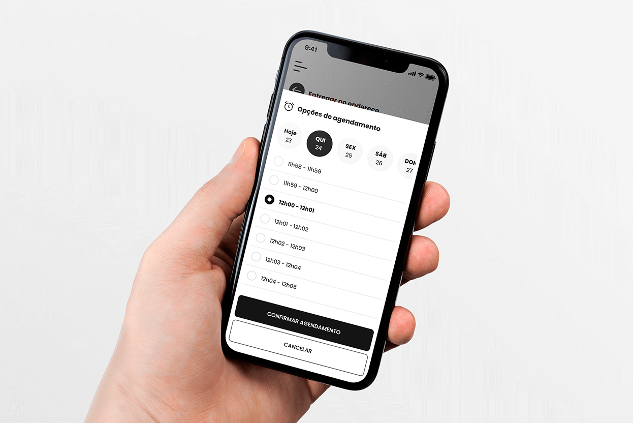 Cliente agendando pedido de delivery para dia e horário específico no MenuDino