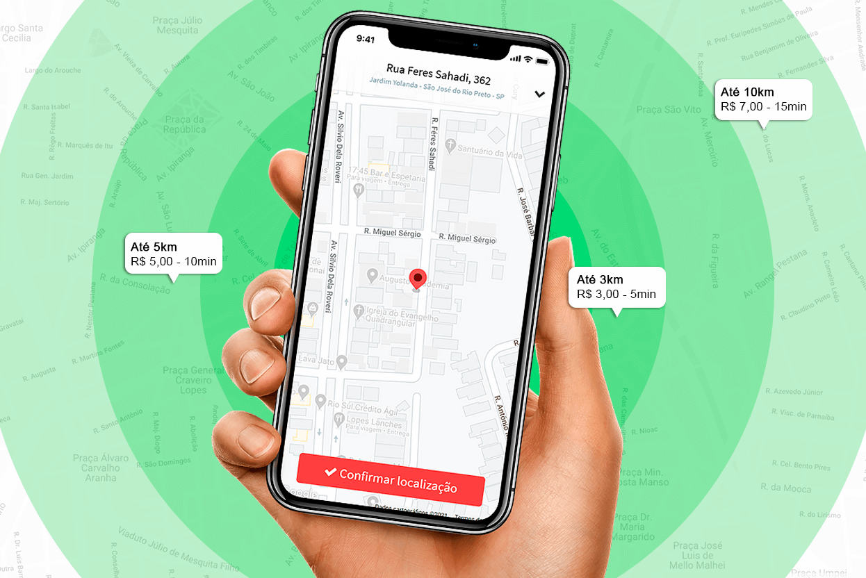 Tela do MenuDino mostrando mapeamento de área de entrega no Google Maps