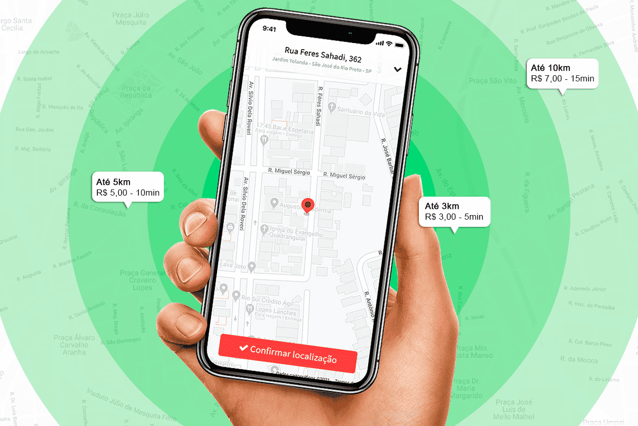 Definição da área de entrega do restaurante no mapa