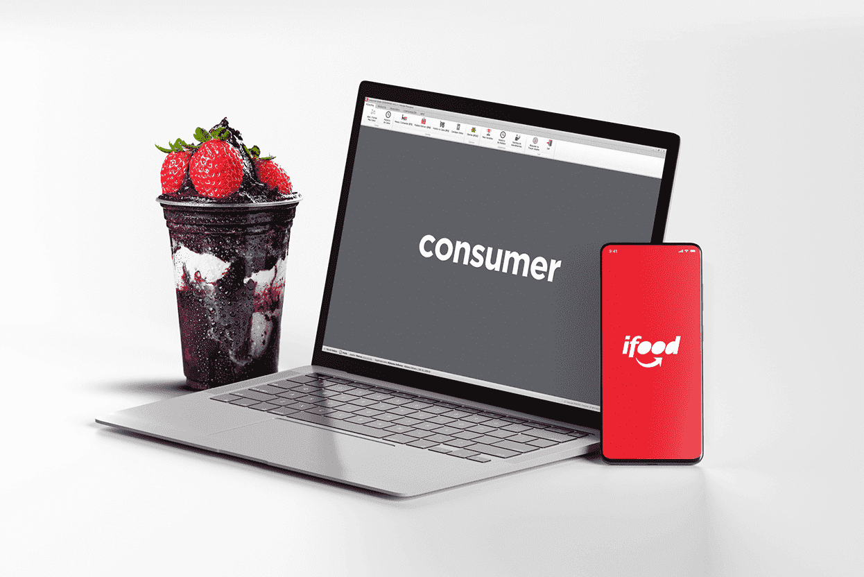 Tela do Consumer recebendo pedidos de iFood, MenuDino e WhatsApp em uma só interface, prontos para a montagem do açaí.