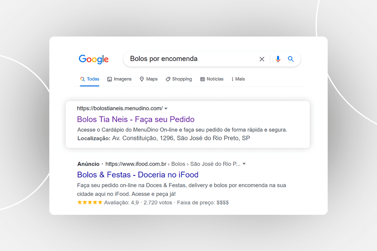 Consumer Ads anunciando a doceria no Google