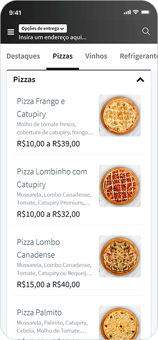 MenuDino Celular Relação de Pizzas para Pedir Online.