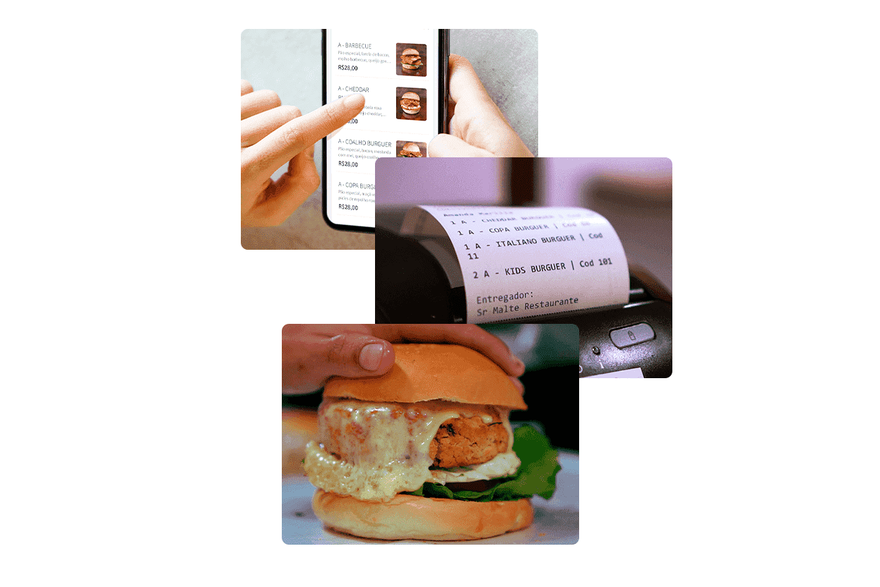 Pedido sendo enviado automaticamente para a impressora e monitor de preparo na cozinha do restaurante.